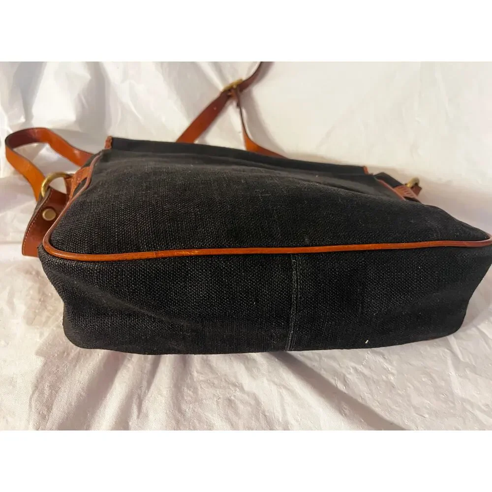Vintage Tribout Crossbody Bag -Leather and canvas/Jeans Black and Brown